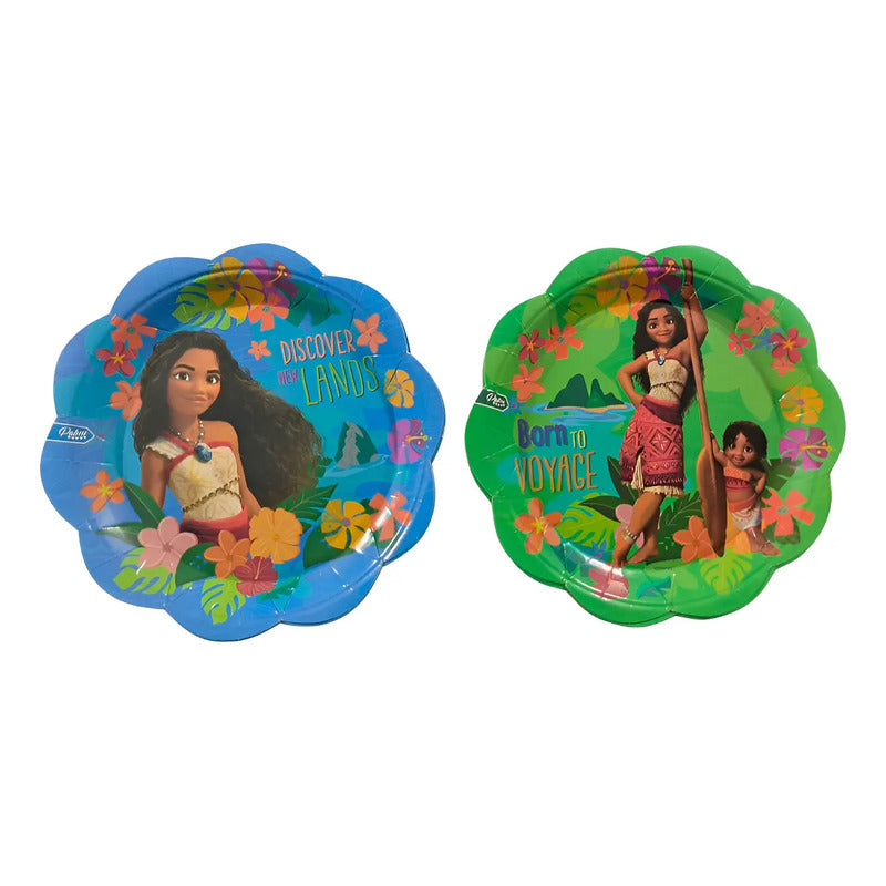 Pack 6 Platos Cumpleaños Cotillón Moana Verde