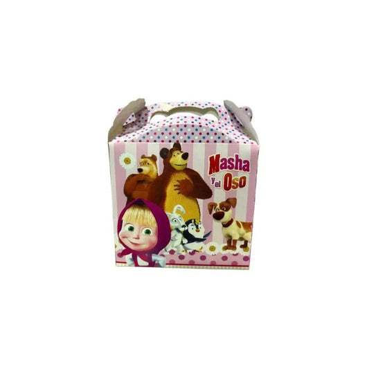 Masha Y El Oso Pack 10 Cajitas De Sorpresa Cumpleaños Rosa Con Detalles Multicolor
