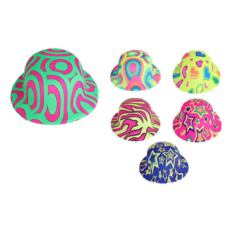Pack 6 Gorros Con Diseños Flúor Cotillón Surtido