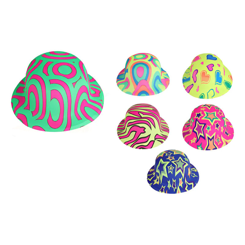 Pack 6 Gorros Con Diseños Flúor Cotillón Surtido
