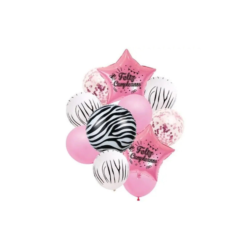 Set Globos De Cebra Rosado 11 Piezas Decoracion Cumpleaños