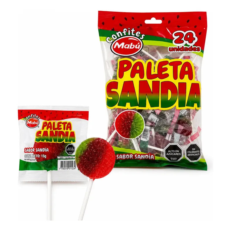 Caramelos Paletas Sandía Mabú Bolsa X 24 Unidades