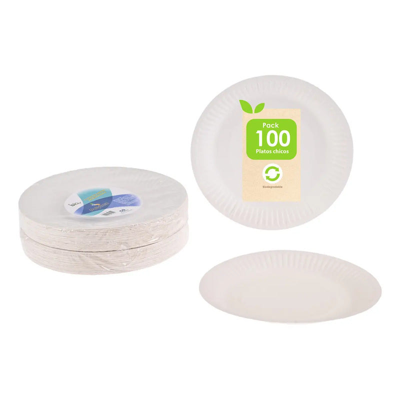 100 Plato Carton N°2 Desechable Fiesta Blanco 18cm Cumpleaño