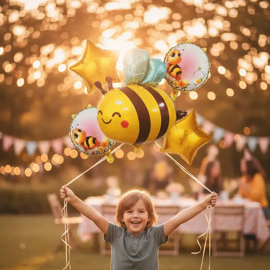 Set De Globos Metalizados Mylar Abejita X 5 Unidades Amarillo