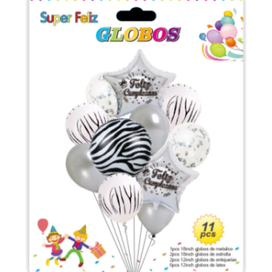 Set De Globos Animal Print Plateado 11 Piezas Decoración