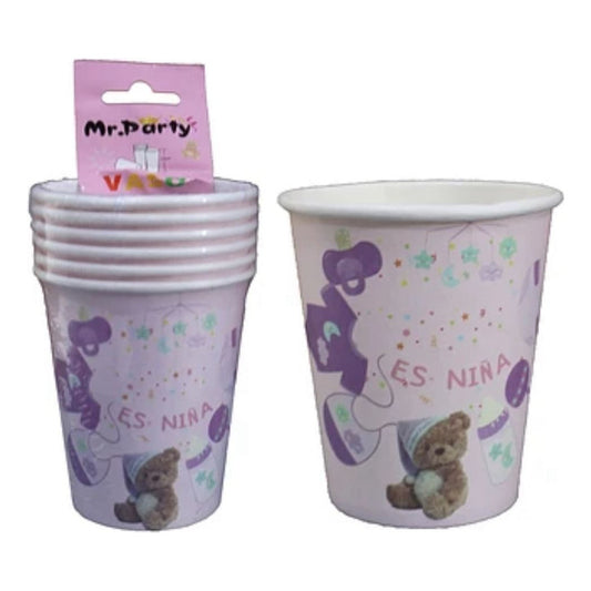 Pack 6 Vasos Cotillón Baby Shower Niña Rosa
