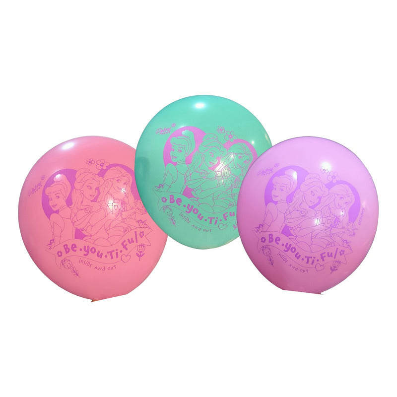 Pack 12 Globos Cumpleaños Princesas Disney Y Rapunzel Rosa