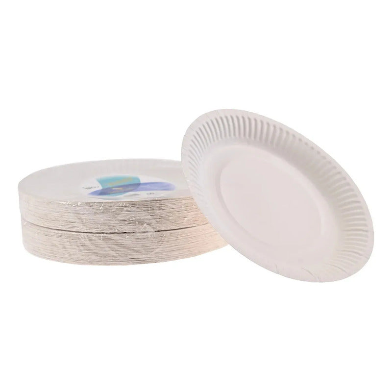 100 Platos De Carton # 3, Pastel Biodegradable, 15 Cm Color Blanco