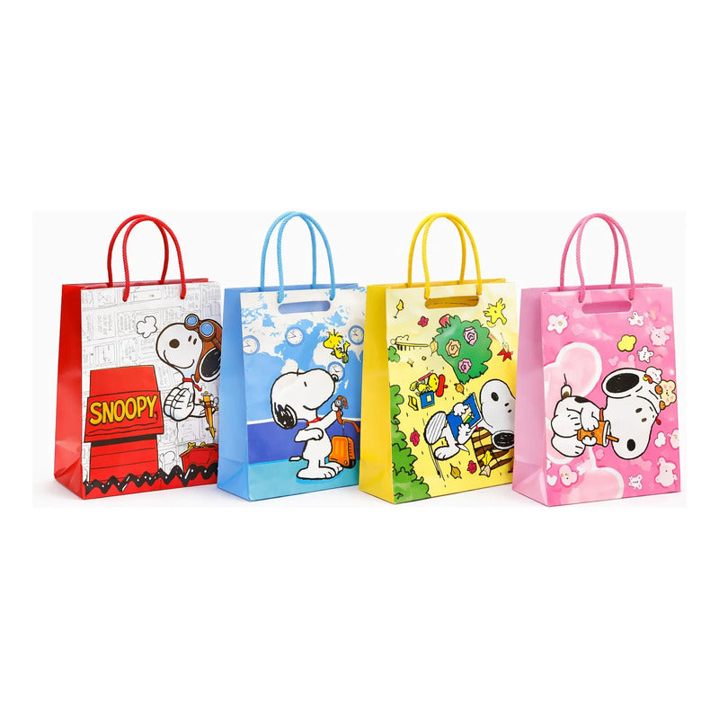 Set 12 Bolsas Cumpleaños Snoopy Infantiles Con Manilla Surtido