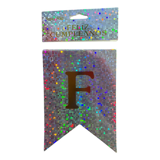 Cotillón Guirnalda Banderin Feliz Cumpleaño Plateado Glitter