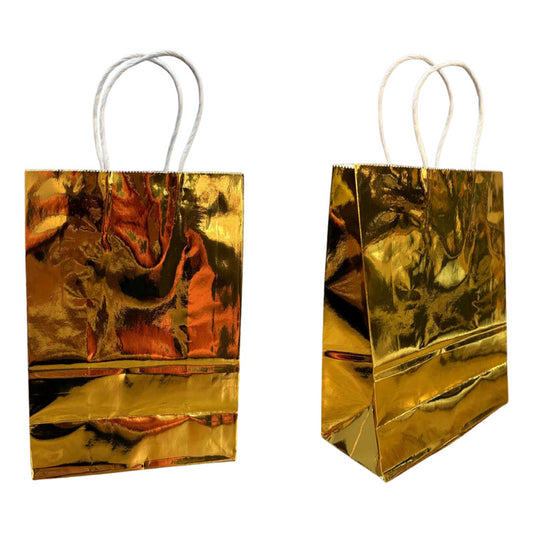 Pack 12 Bolsas Cumpleaños Papel Metalizada Dorada 16x21 Cm