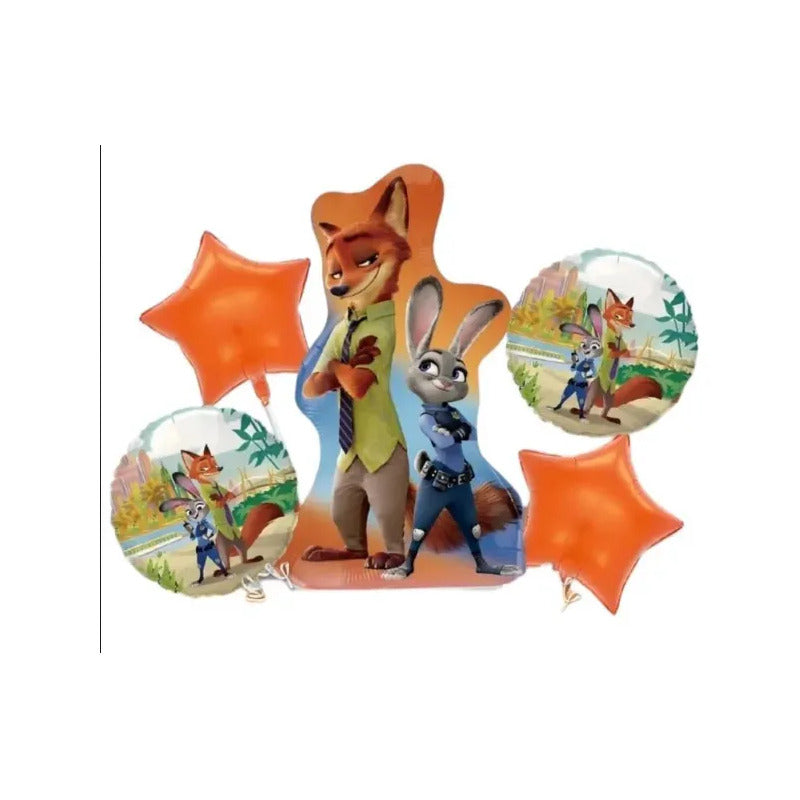Set 5 Globos Zootopia Metalizados Fiesta Cumpleaños Violeta
