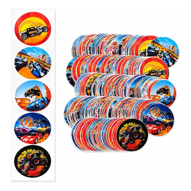 Pack 100 Stickers Redondos Adhesivos Hot Wheels Autos