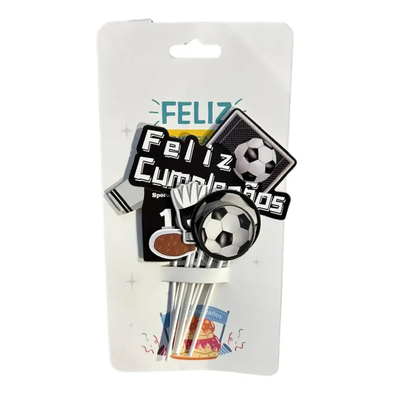 Topper Torta De Cumpleaños Futbol Cotillón X 6 Unidades Blanco Y Negro Fútbol