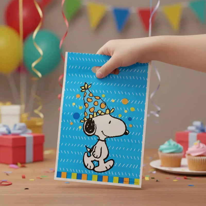 Pack 10 Bolsas Cumpleaños Plásticas Snoopy Celeste Snoopy