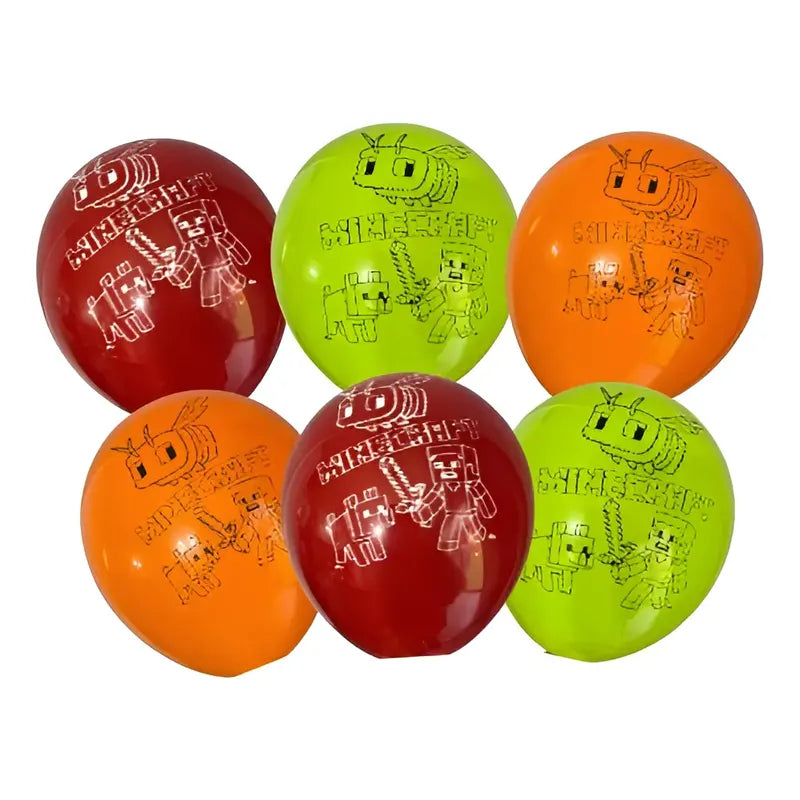Pack 12 Globos De Cumpleaños Latex Minecraft Celeste