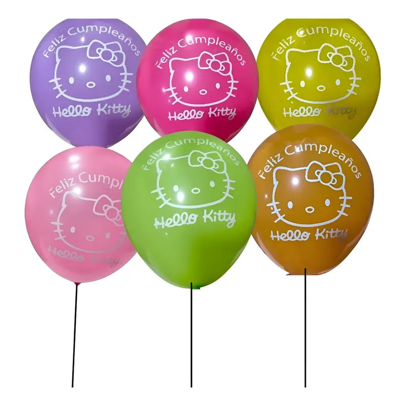 Pack 12 Globos Latex Hello Kitty Cumpleaños Surtido