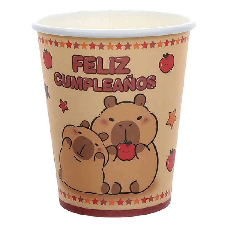 Vasos Cartón Belina Capibara Marrón Claro Pack 6 Cumpleaños 250 Ml