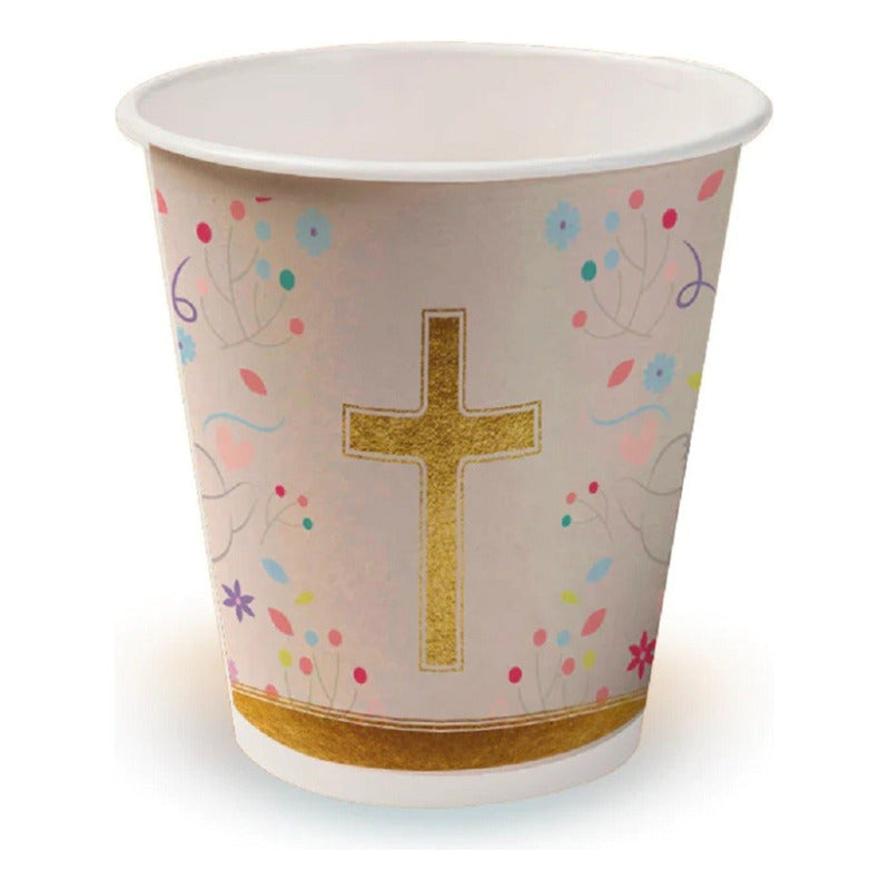 Pack 6 Vasos Polipapel Cotillón Mi Primera Comunión Dorado Oscuro