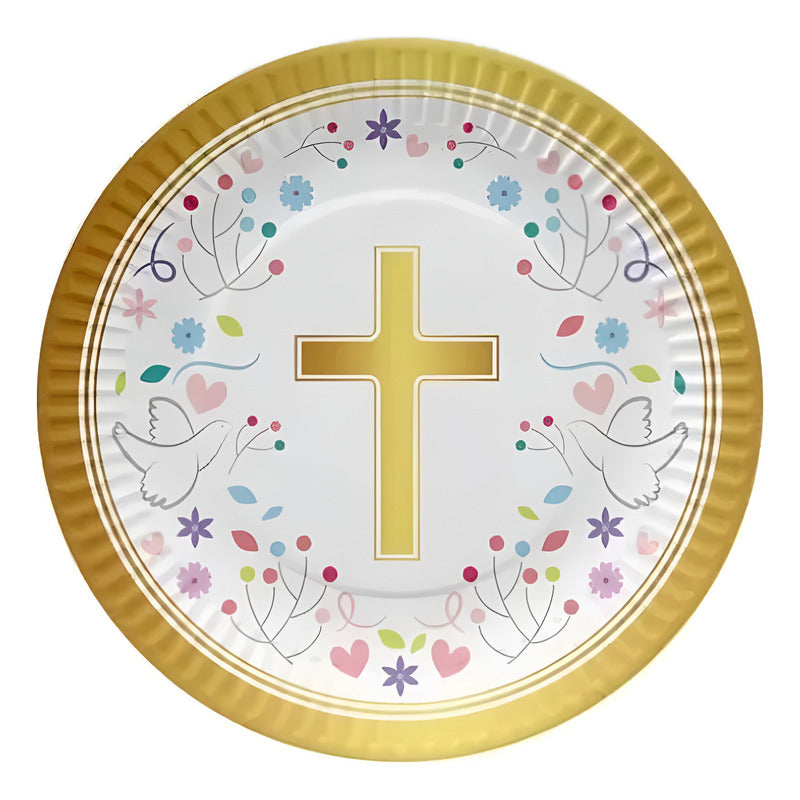 Pack 6 Platos Cotillón Mi Primera Comunión Blanco