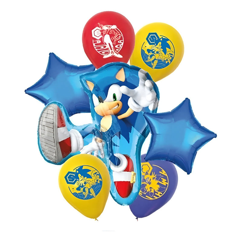 Set De Globos Mylar Sonic Metalizados 7 Piezas Decoracion Azul Sonic