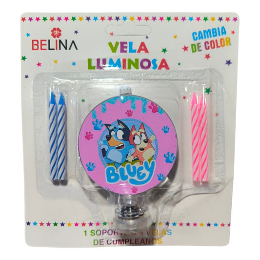 Vela Luminosa De Cumpleaños Rosada Bluey Bingo