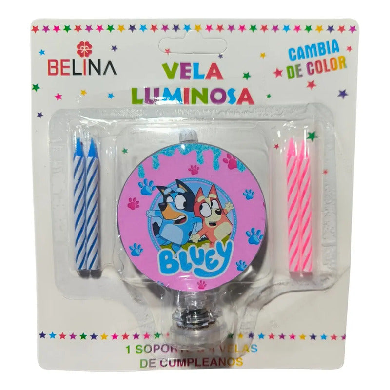 Vela Luminosa De Cumpleaños Rosada Bluey Bingo