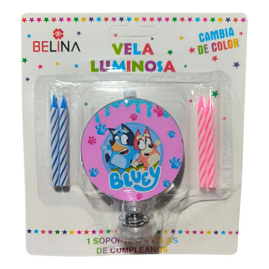 Vela Luminosa De Cumpleaños Rosada Bluey Bingo