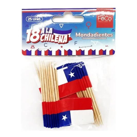 Mondadientes O Pinchos Bandera Chile X 25 Unidades Tricolor
