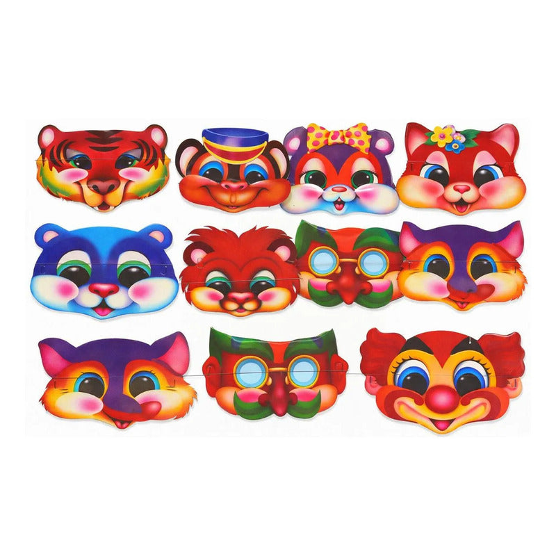 Set 10 Antifaz De Animales Para Cumpleaños Retro Vintage Surtido