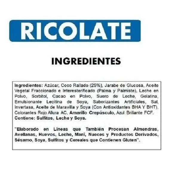 Chocolate Ricolate Con Coco De 18 Unidades