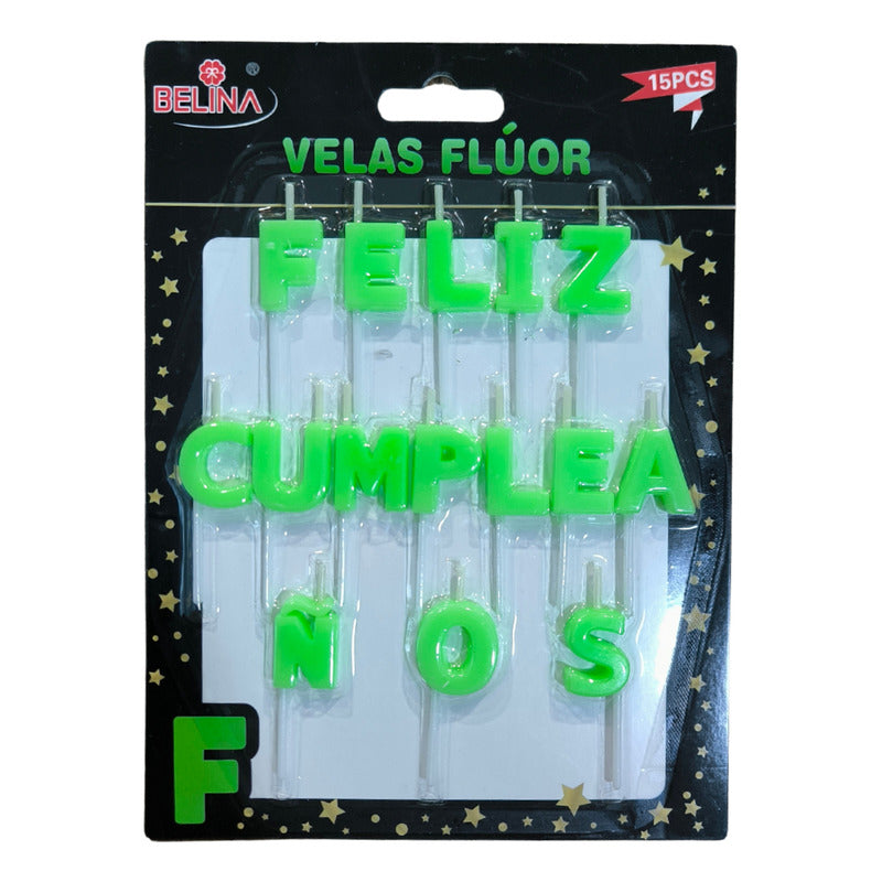 Velas Frase Feliz Cumpleaños Fluor - Neon 15 Unidades