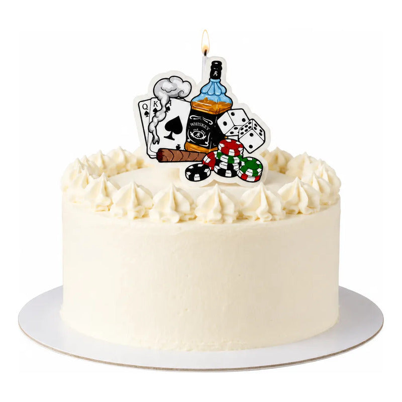 Vela Topper Torta Cumpleaños Diseño Póker Whisky Hombre