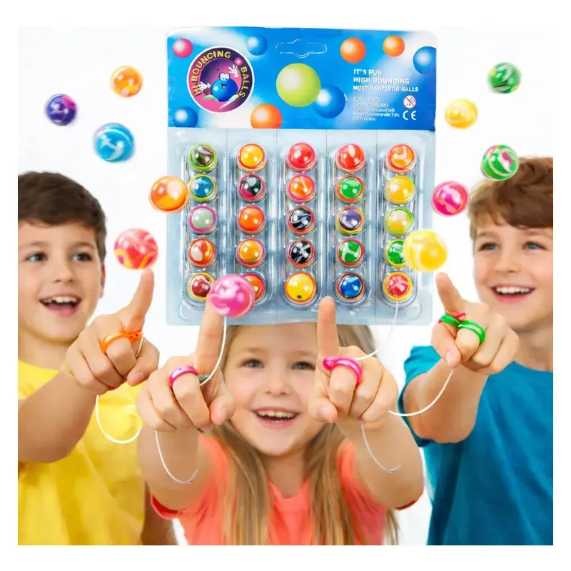 Set 30 Pelotas Saltarinas Con Anillo Y Elástico Niños Surtido