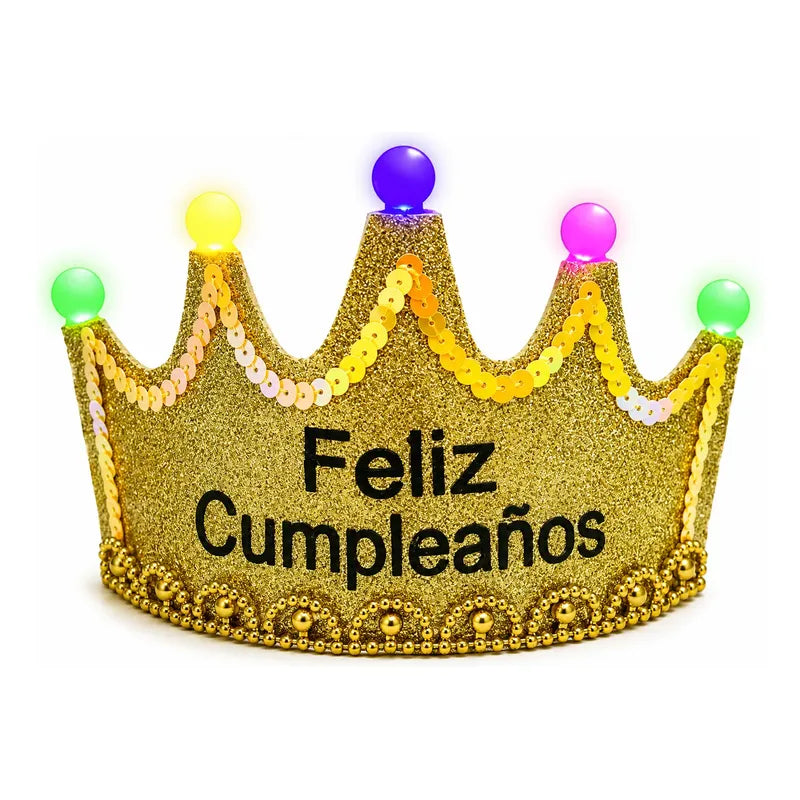 Corona Feliz Cumpleaños Dorada Con Luces Led Fiesta Dorado