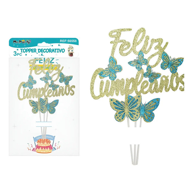 Topper O Adorno Decorativo Para Torta Mariposas Dorado Dorado
