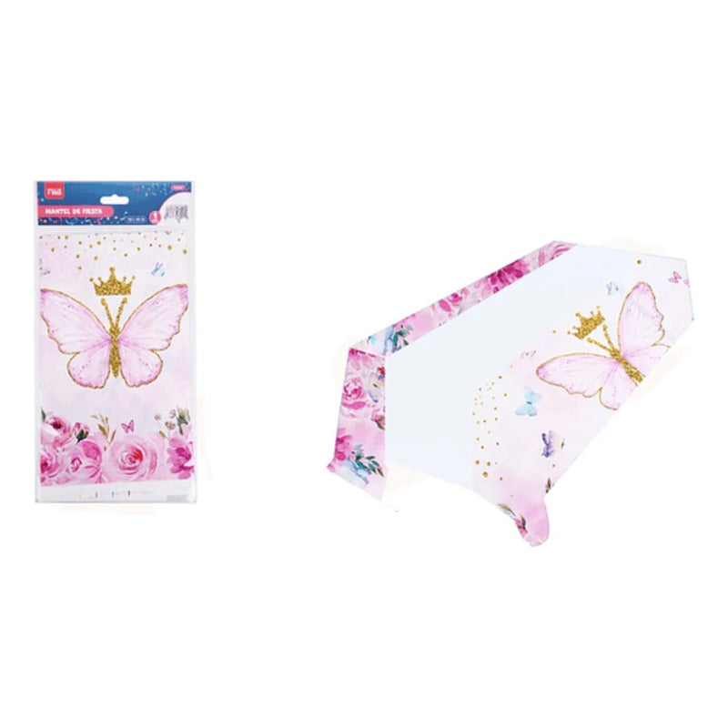 Mantel Cumpleaños Mariposa 108x180 Cm Rosa Mariposa