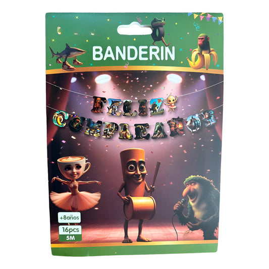 Guirnalda Colgante Brainrot Tralaleros Feliz Cumpleaños Verde