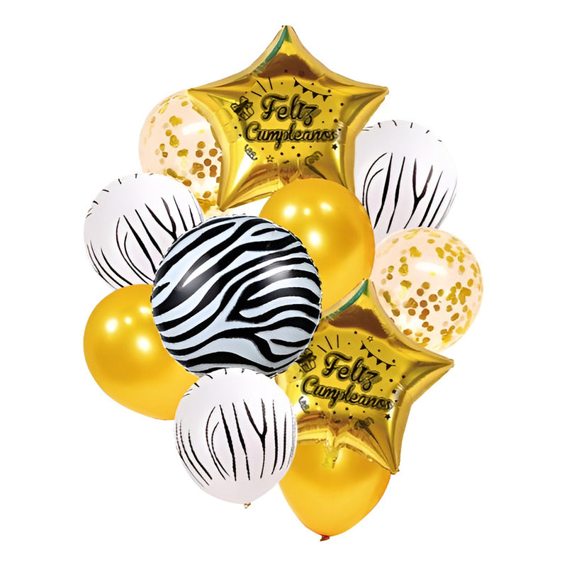 Set De Globos Decoración Cumpleaños Dorado 11 Pzs Dorado Estrellas