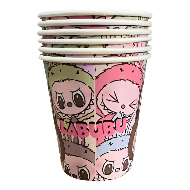 Pack 6 Vasos Cumpleaños Labubu Cotillón Rosa