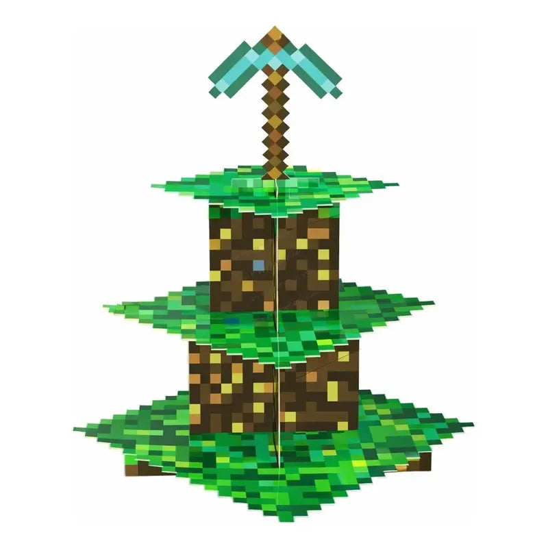 Porta Cupcakes Minecraft 3 Niveles Fiesta Infantil Verde