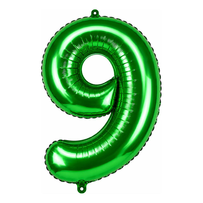 Globo Número Metalizado Verde Para Fiesta Y Decoración 9