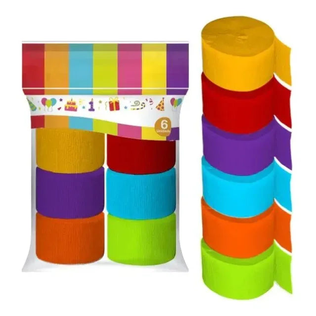 Serpentinas De Papel Crepé Pack 6 Colores Fiesta Cotillón Surtido