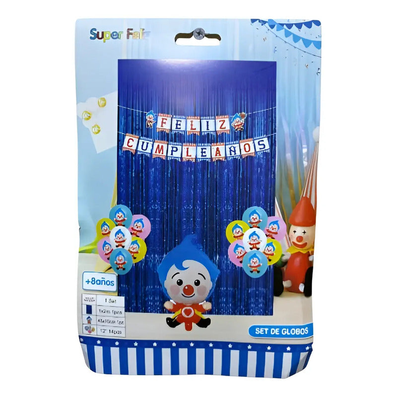 Decoracion Cumpleaños Plim Plim 17 Pzc + Globos Azul