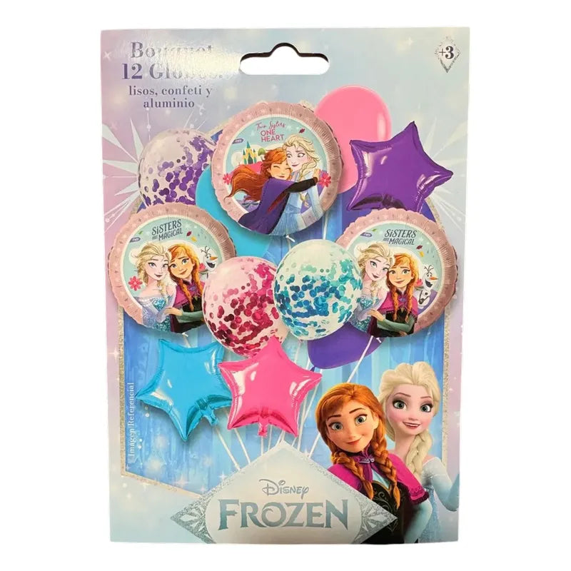 Set De Globos Decoración Frozen 12 Unidades Confeti Metaliza Celeste