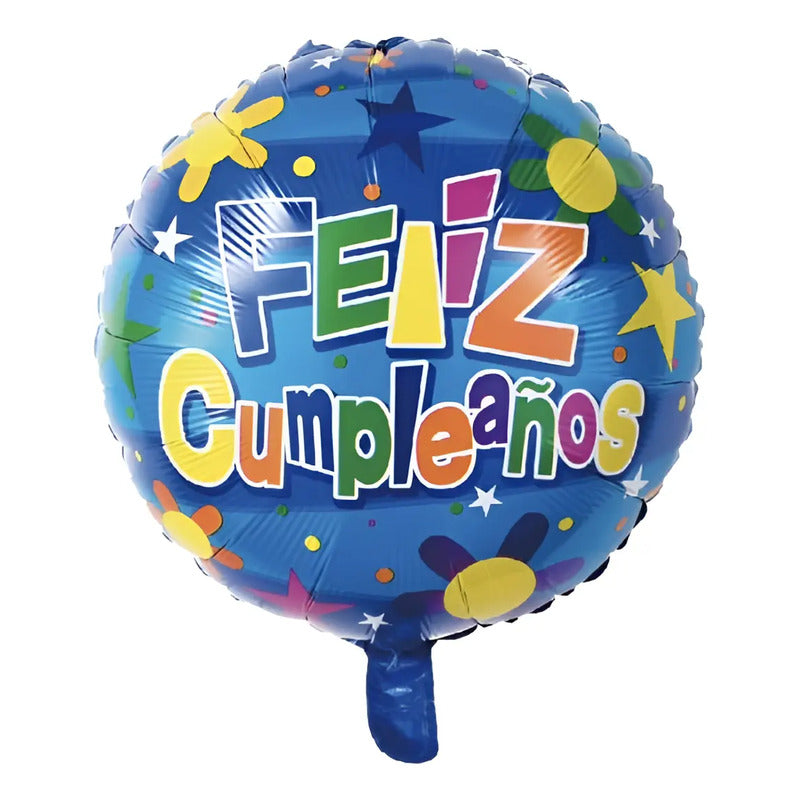Globo Metalizado Feliz Cumpleaños Color Azul Redondo Azul
