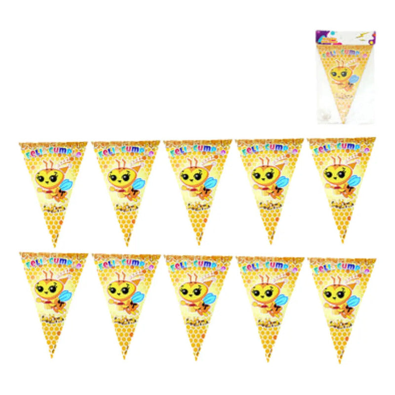 Cotillón Abejita Plim Plim Banderín Decorativo Cumpleaños Amarillo Abejita