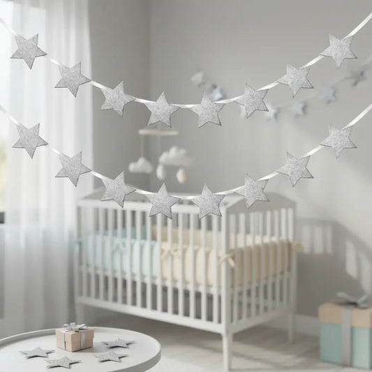 Guirnalda De Estrellas Plateadas Glittel Decorativa Plateado