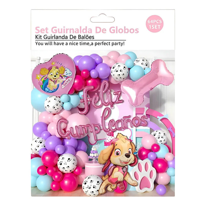 Decoración Globos Candy Bar Sky Paw Patrol Cumpleaños Rosa