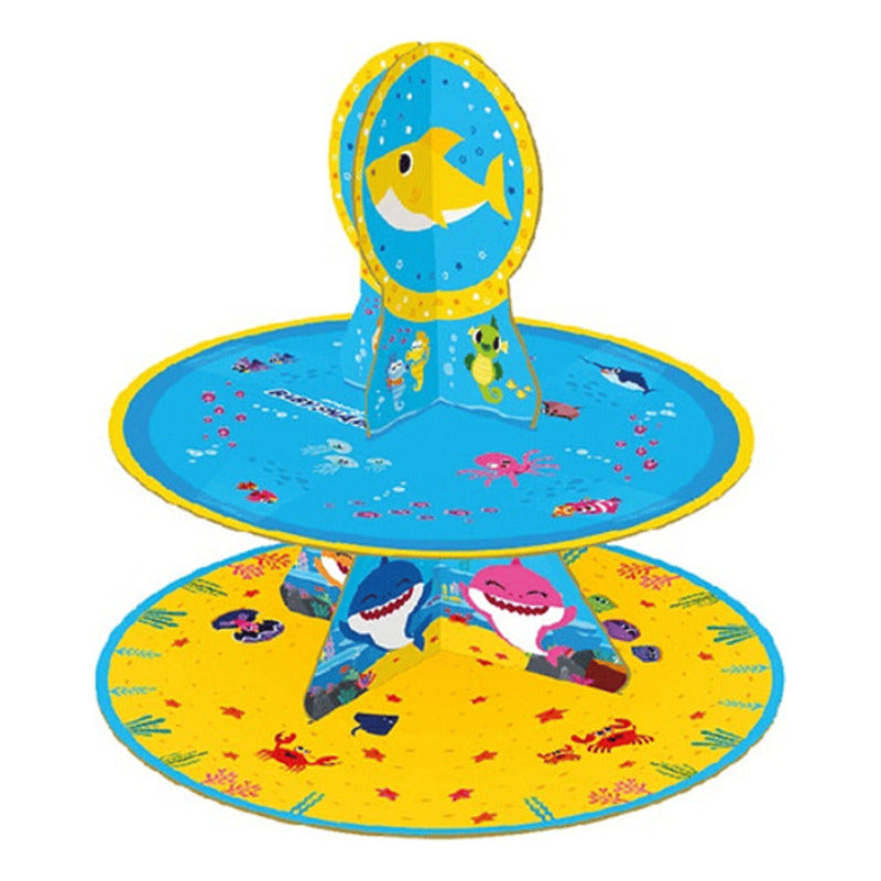 Porta Cupcakes Cotillón Baby Shark Cumpleaños Celeste